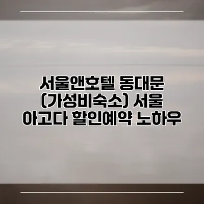 서울앤호텔 동대문 (가성비숙소) 서울 아고다 할인예약 노하우