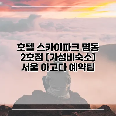 호텔 스카이파크 명동 2호점 (가성비숙소) 서울 아고다 예약팁